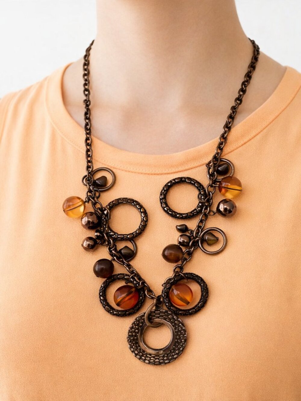 Copper & Amber Colored Beads Necklace
